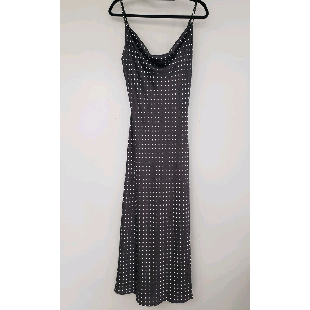 NEW - SUSTAINABLE GUESS Maxi Dress Black Polka Dot - SIZE LARGE old money summer